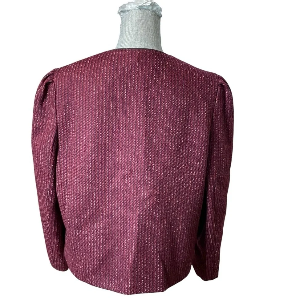 Elizabeth Arden New York wool blazer deep red tweed with black trim.